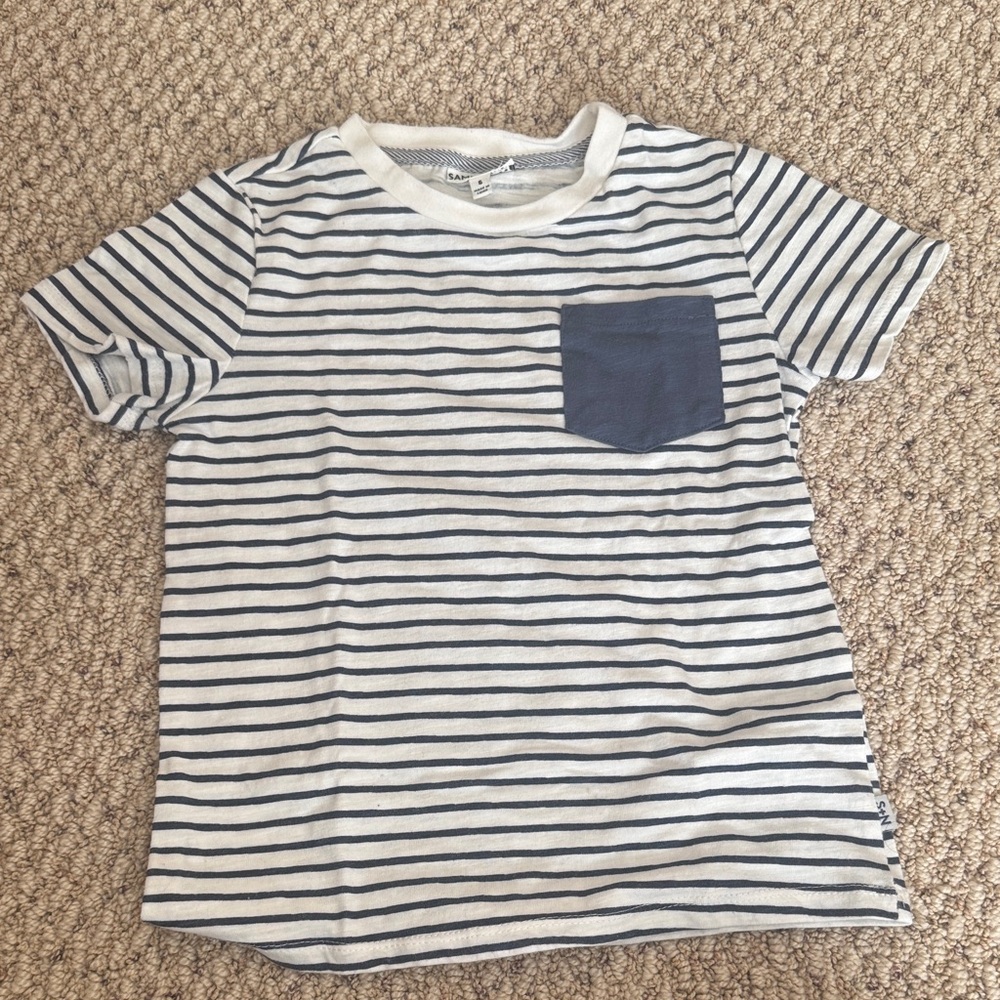Sammy + Nat White and Navy Striped Pocket Tee